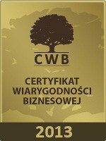 Certyfikat Wiarygodności Biznesowej 2013