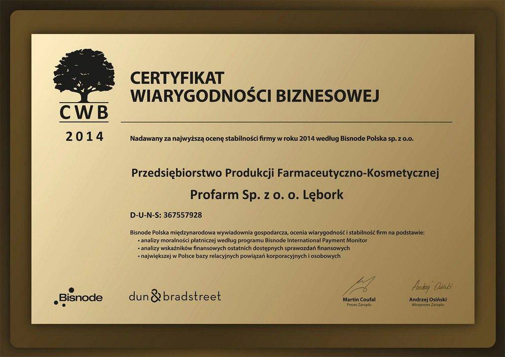 Certyfikat Wiarygodności Biznesowej