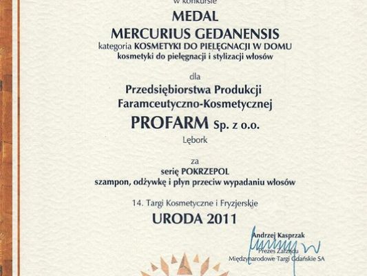 Wyróżnienie na 14 Targach Kosmetycznych i Fryzjerskich URODA 2011