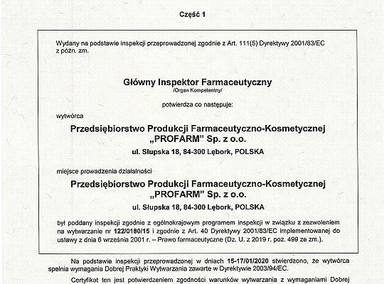 Nowy certyfikat GMP Dobre Praktyki Produkcji