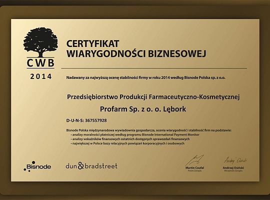 Certyfikat Wiarygodności Biznesowej